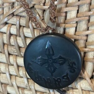 Black Pendant Necklace with Woven Brown Cord